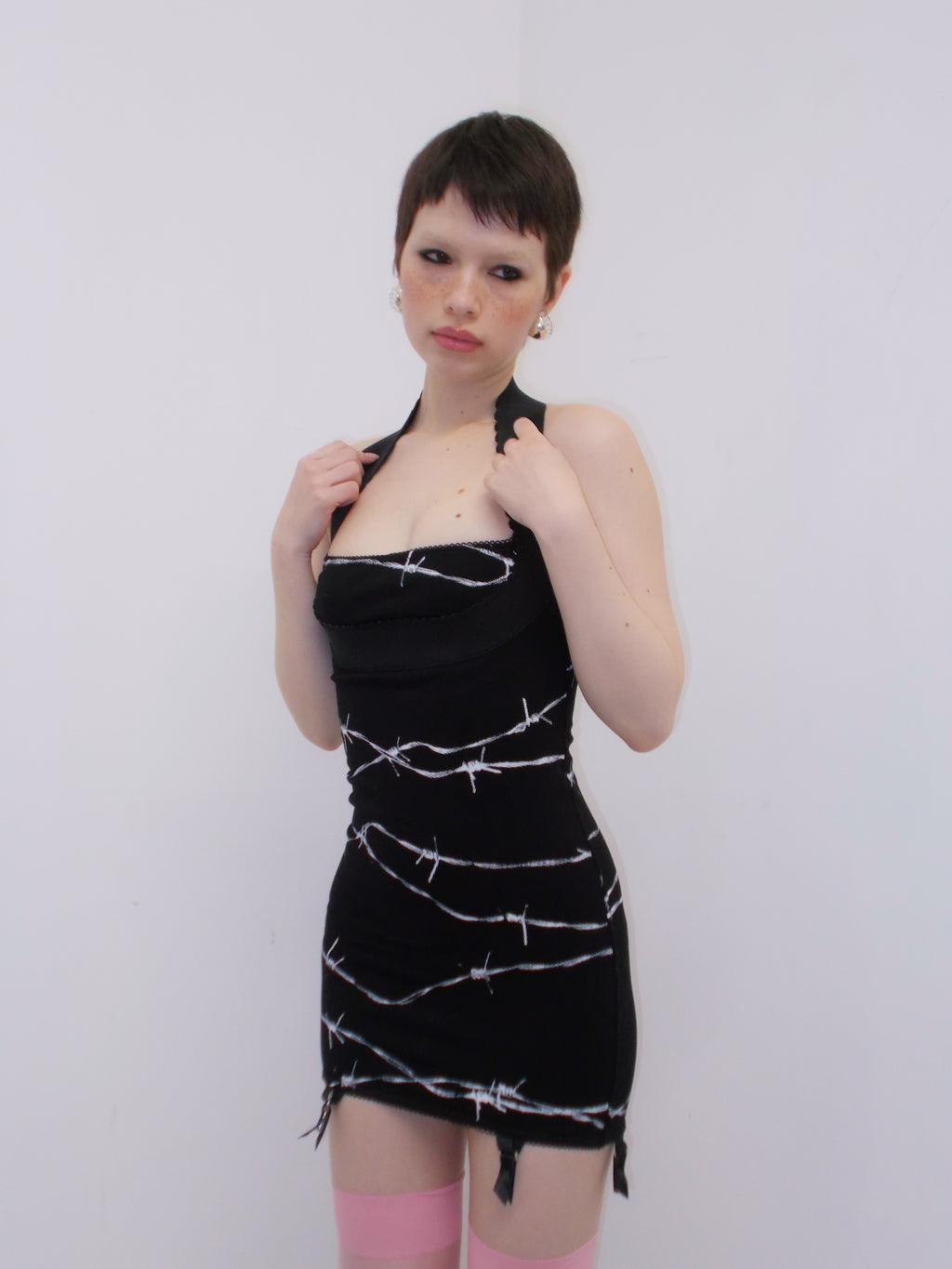 VEDETTE BARBED WIRE HALTER DRESS