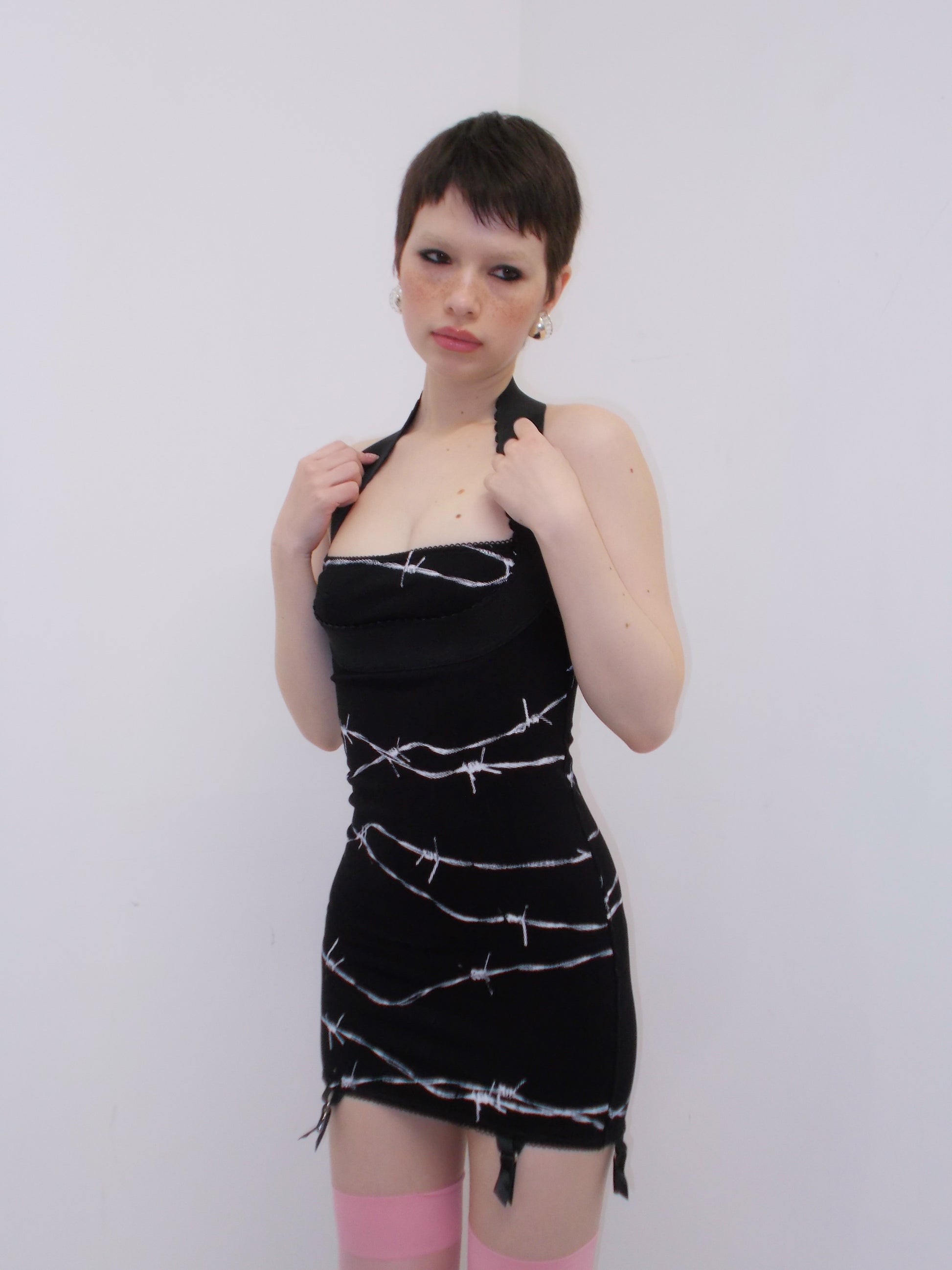 VEDETTE BARBED WIRE HALTER DRESS