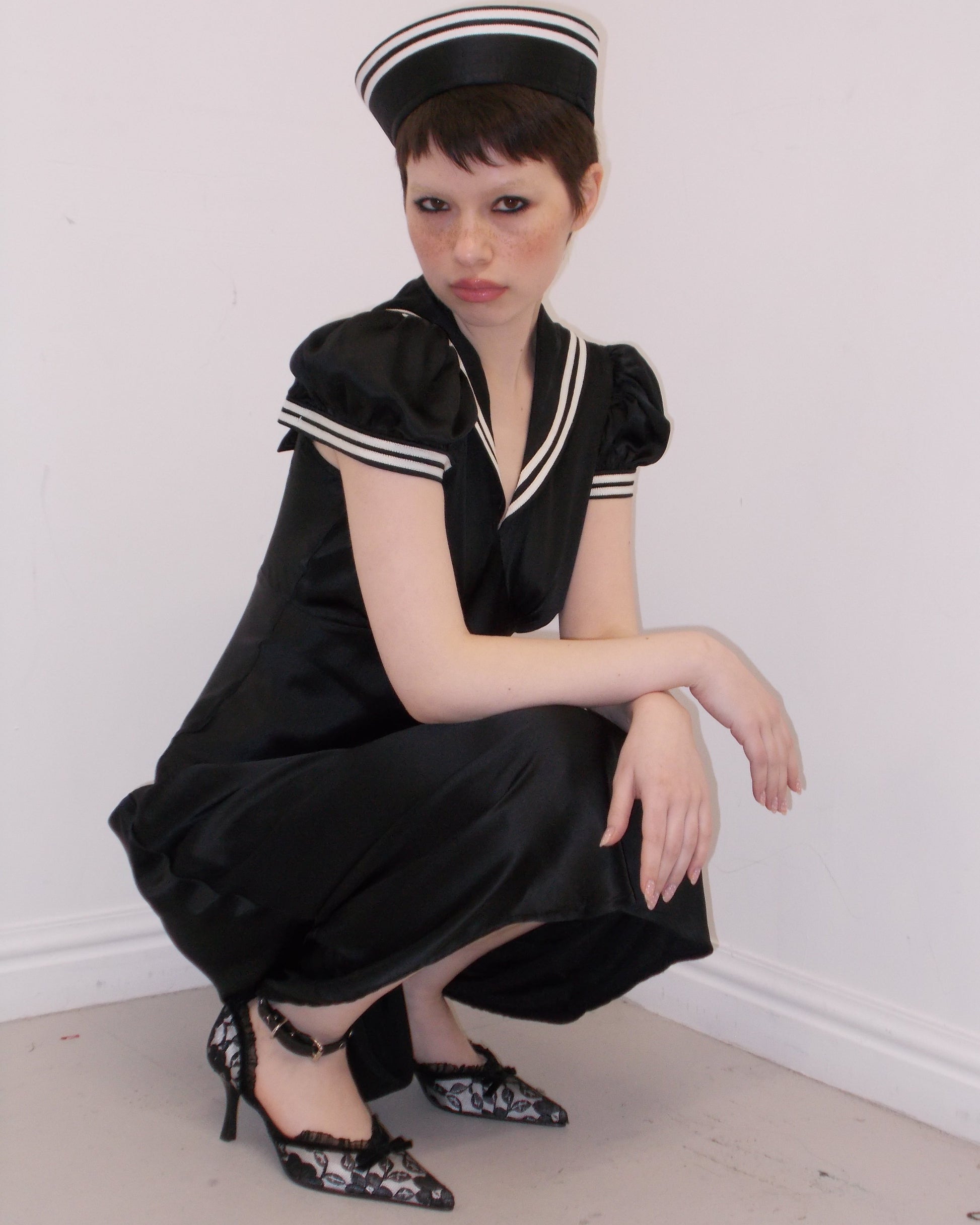 silk sailor dress Iron Veil Navy Sailor Midi Dress