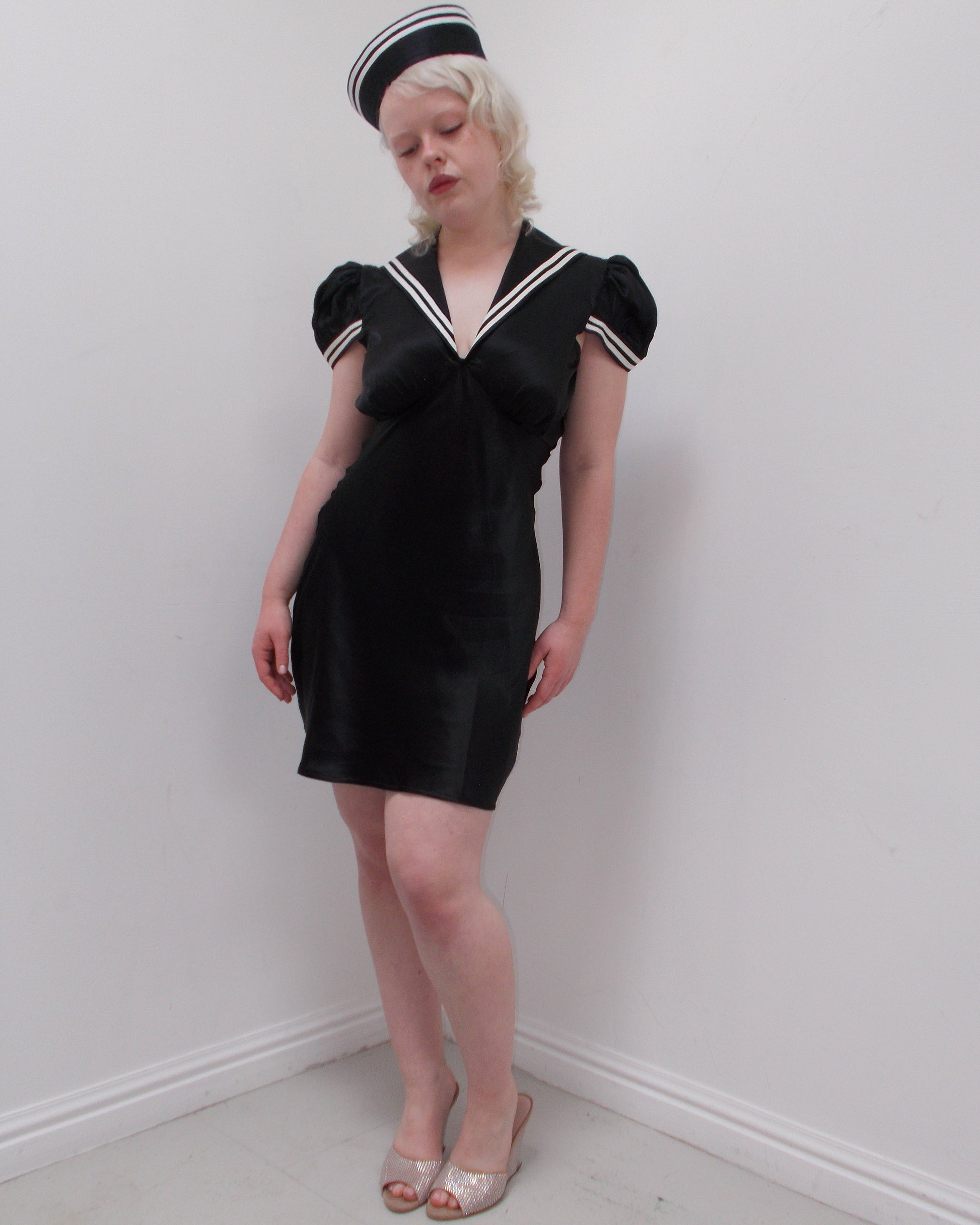 SHERRY SAILOR SLIP DRESS – 100% Silk Satin Bias Cut Mini Dress