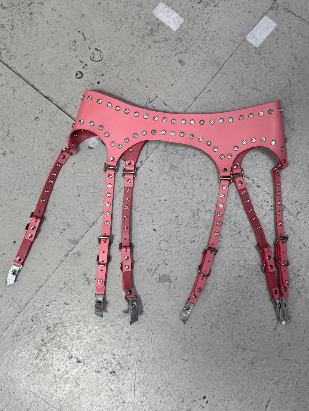 SAMPLE SALE - PINK LEATHER RHINESTONE SUSPENDER BELT