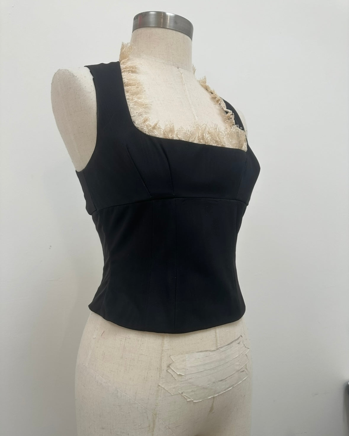 MOIRE AND LACE BONED CORSET TOP XS