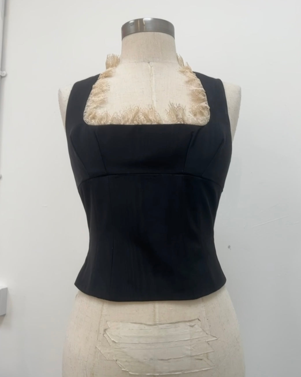 MOIRE AND LACE BONED CORSET TOP XS