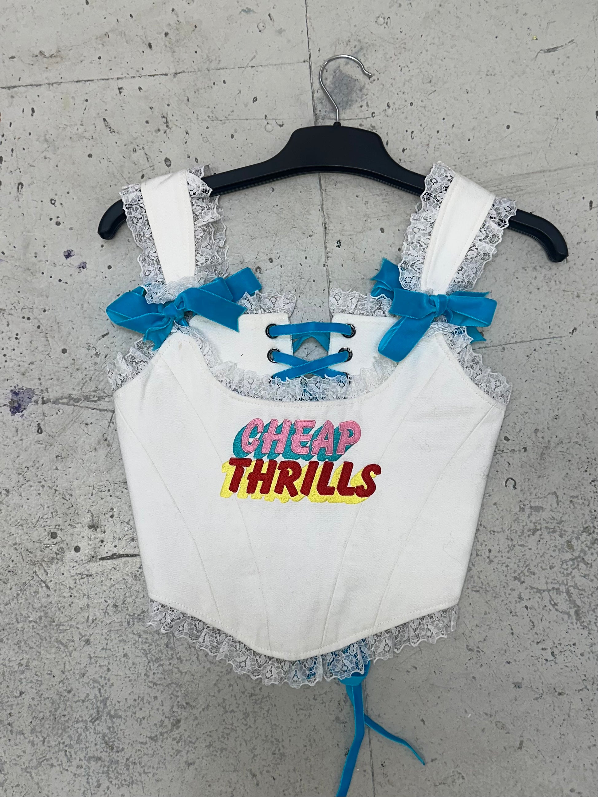 CHEAP THRILLS CANDY CORSET IN WHITE AND BLUE XS