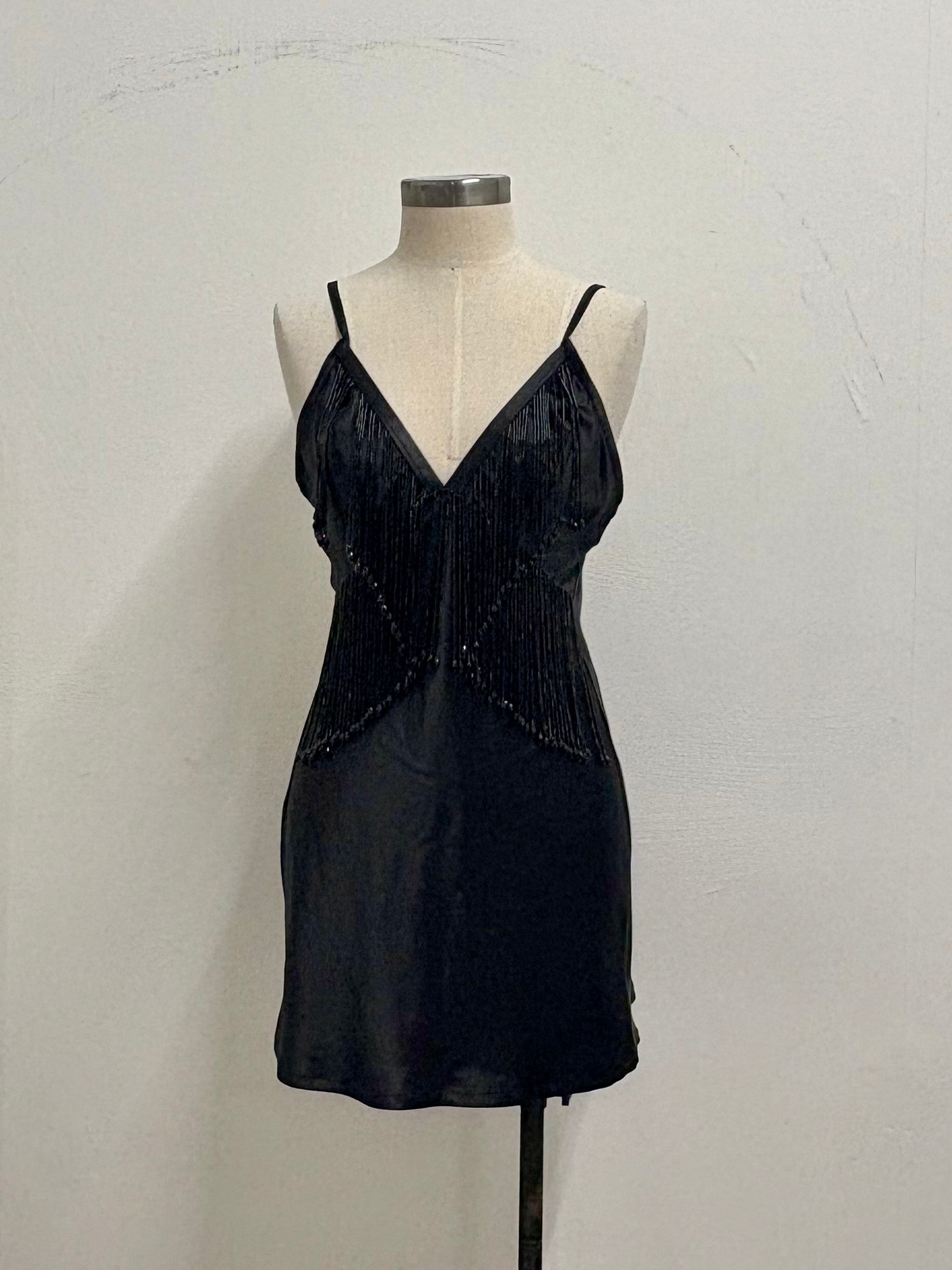 BLACK 100% SILK DRESS WITH BEADING