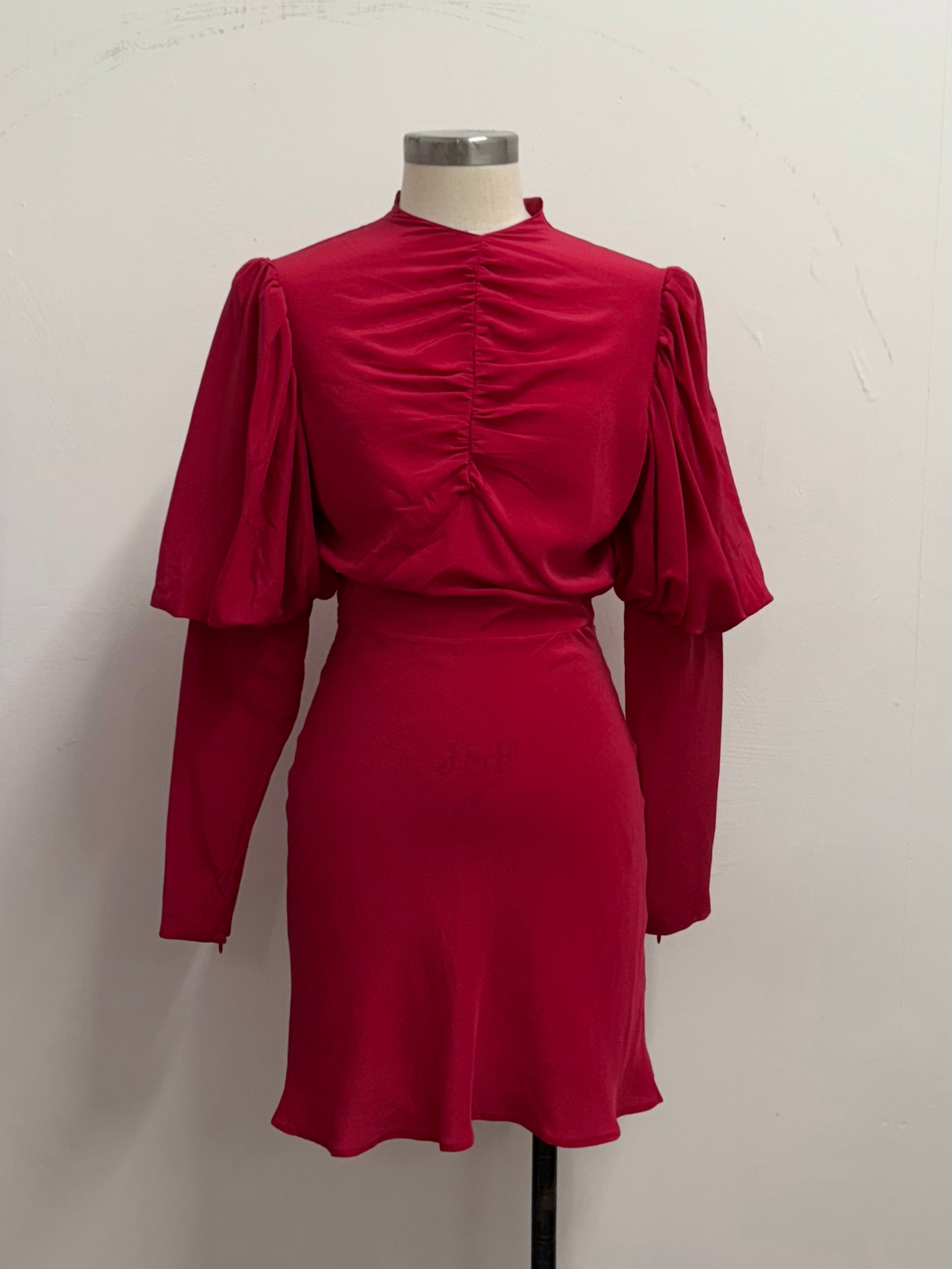 100% SILK LONG SLEEVED RED DRESS XS/S