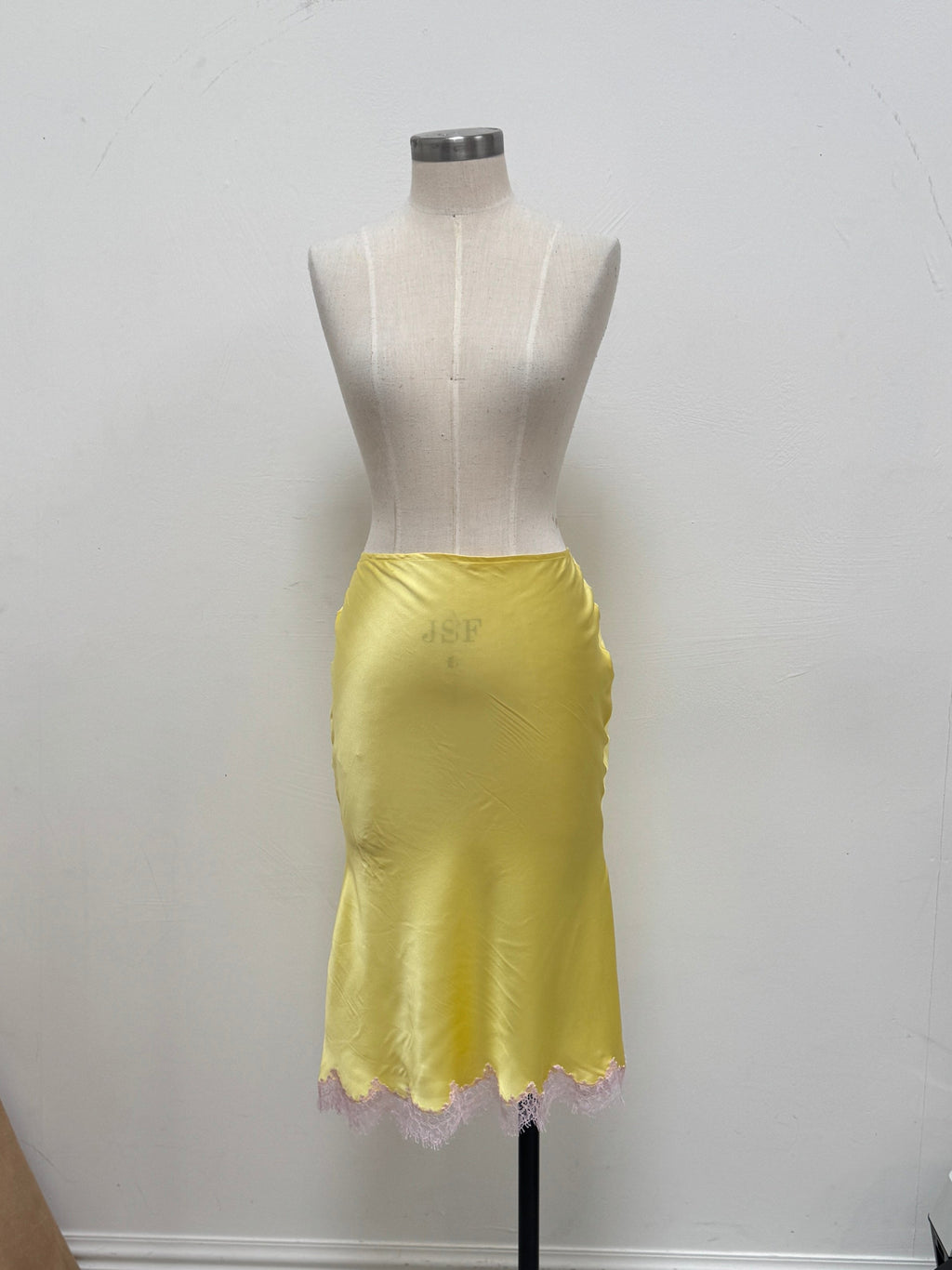 SAMPLE SALE - SILK BIAS CUT SKIRT WITH FRENCH LACE TRIM - S