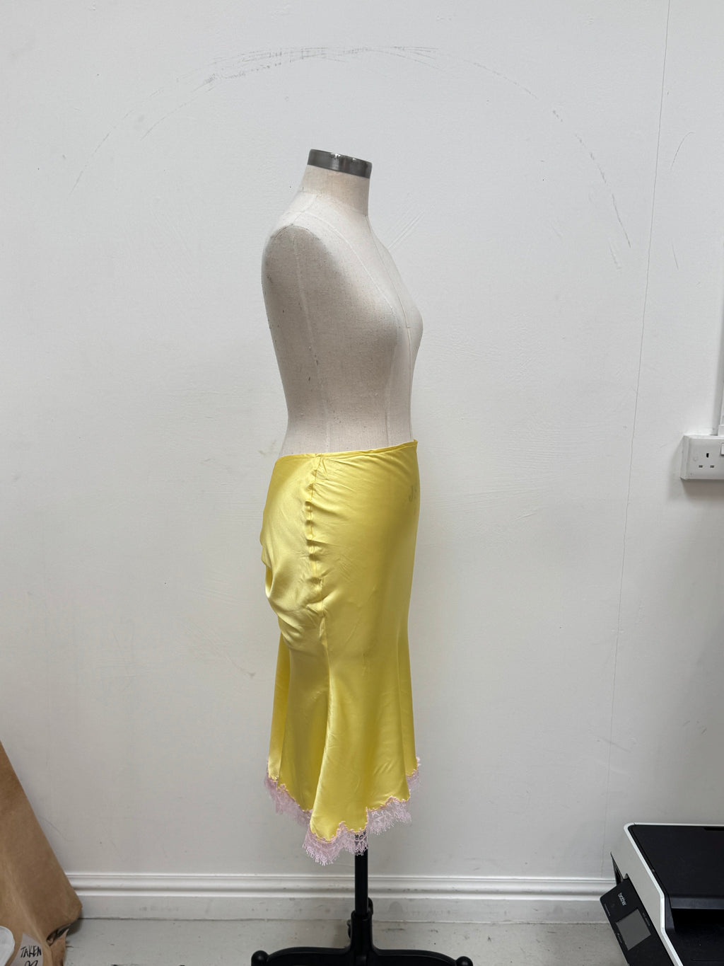 SAMPLE SALE - SILK BIAS CUT SKIRT WITH FRENCH LACE TRIM - S