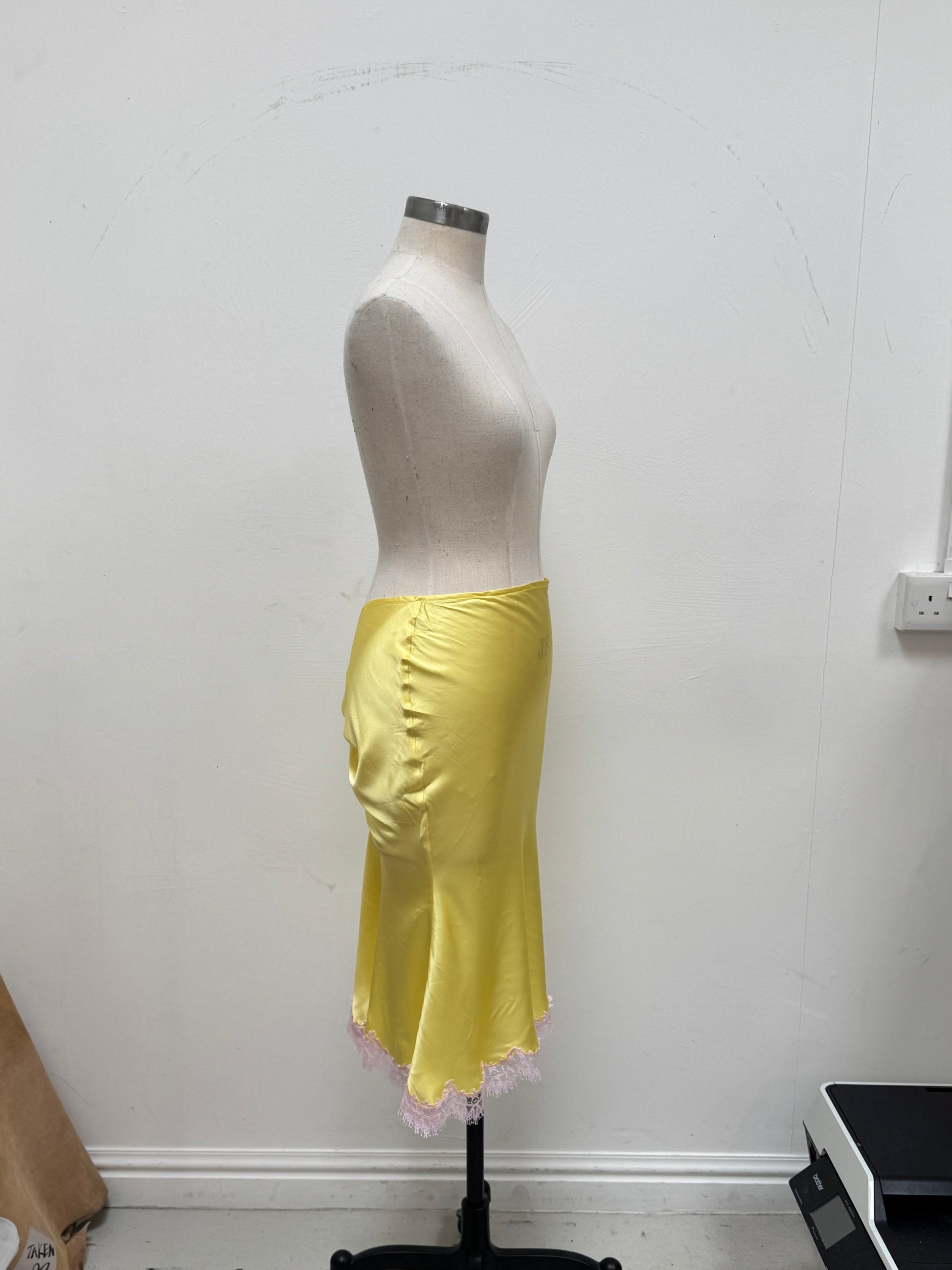 SAMPLE SALE - SILK BIAS CUT SKIRT WITH FRENCH LACE TRIM - S