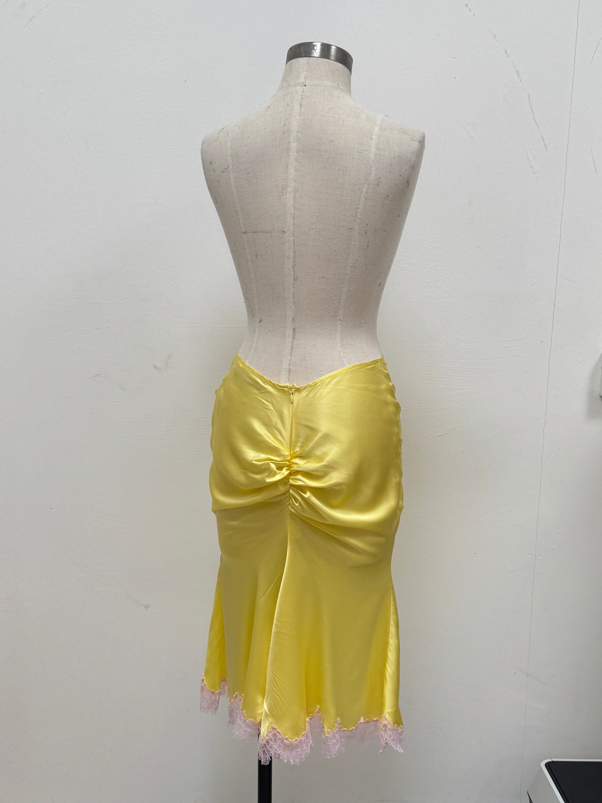 SAMPLE SALE - SILK BIAS CUT SKIRT WITH FRENCH LACE TRIM - S