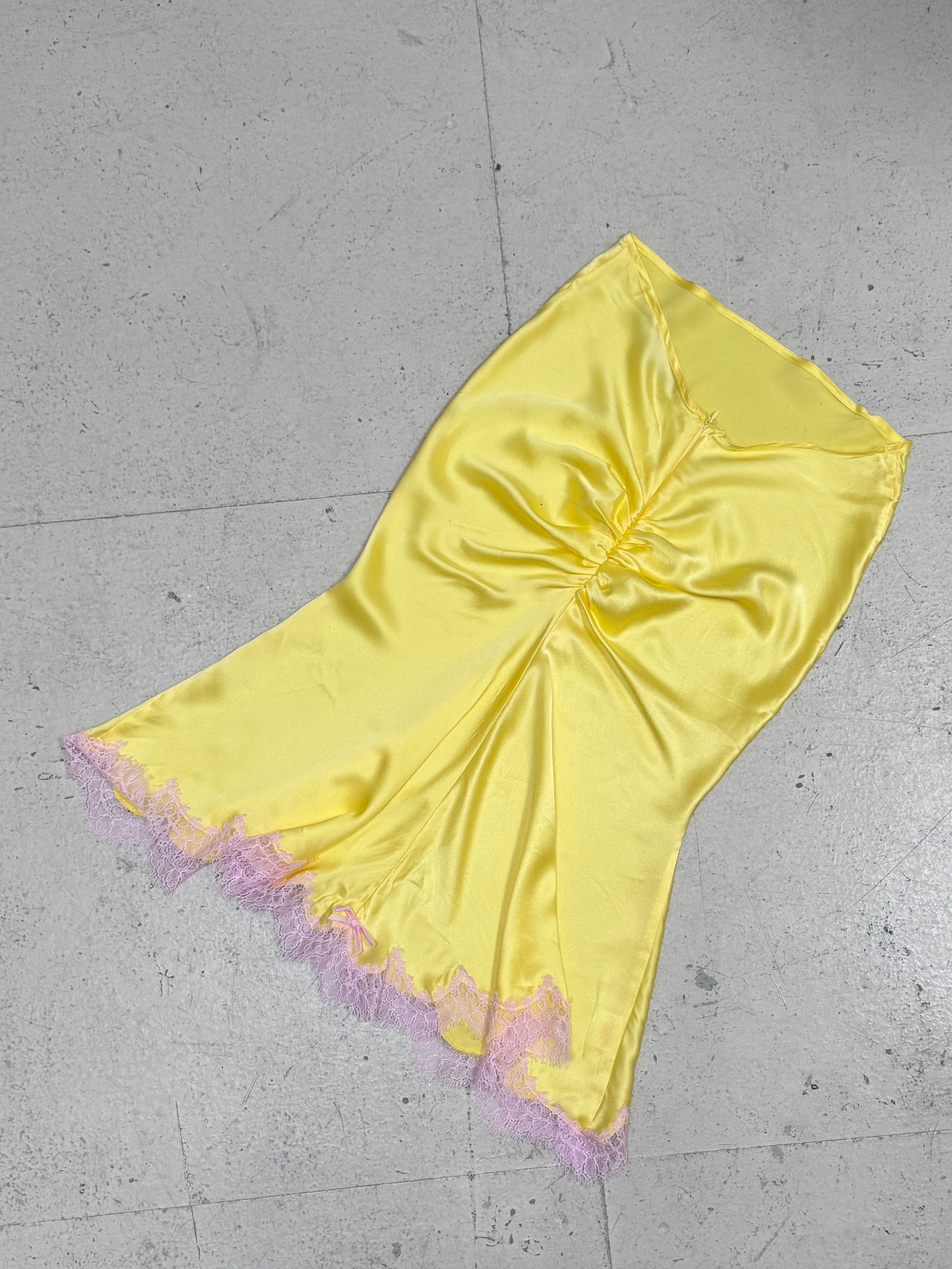 SAMPLE SALE - SILK BIAS CUT SKIRT WITH FRENCH LACE TRIM - S