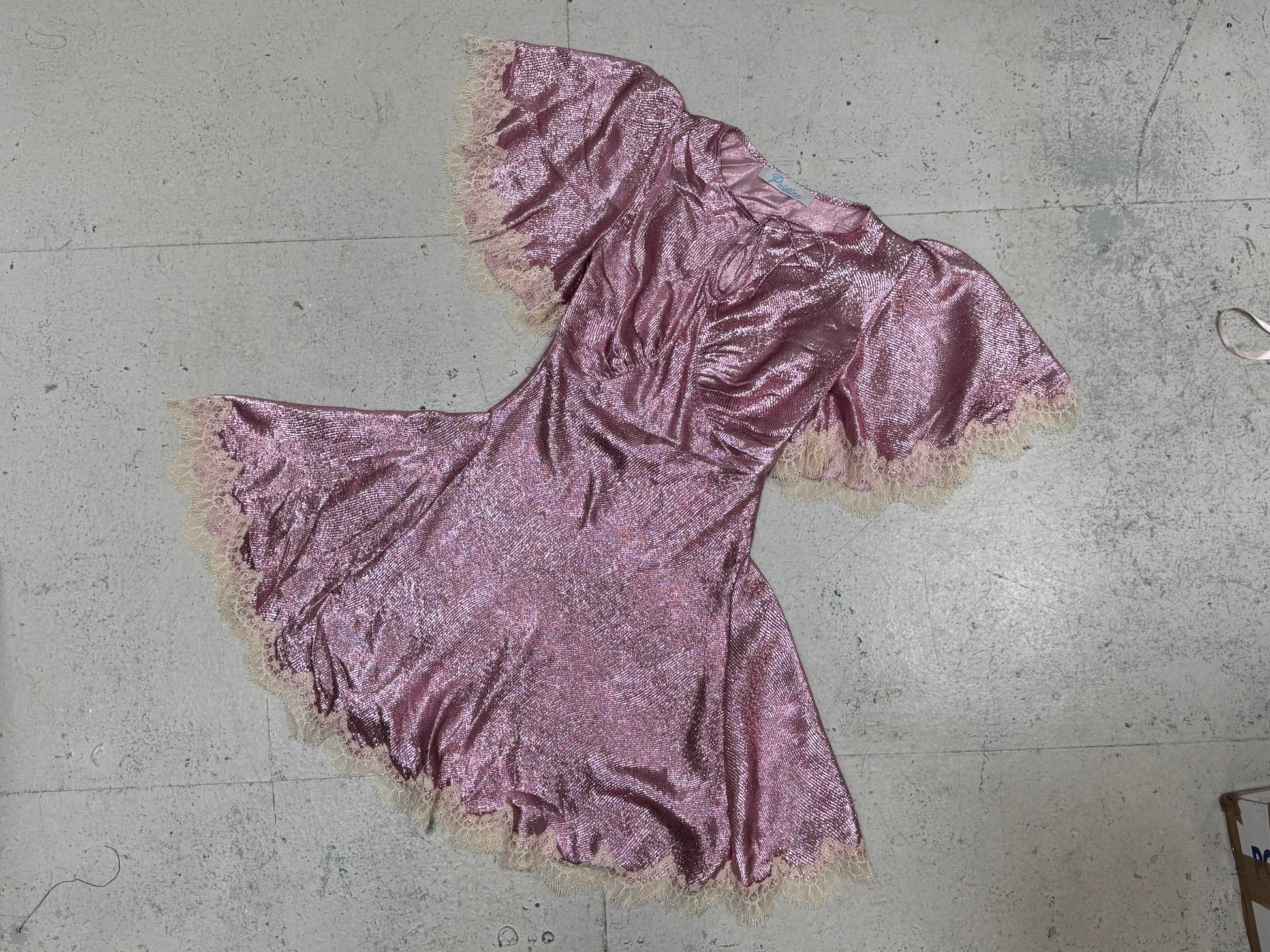 SAMPLE SALE - BIAS CUT LUREX DRESS WITH LACE TRIM - XS/S