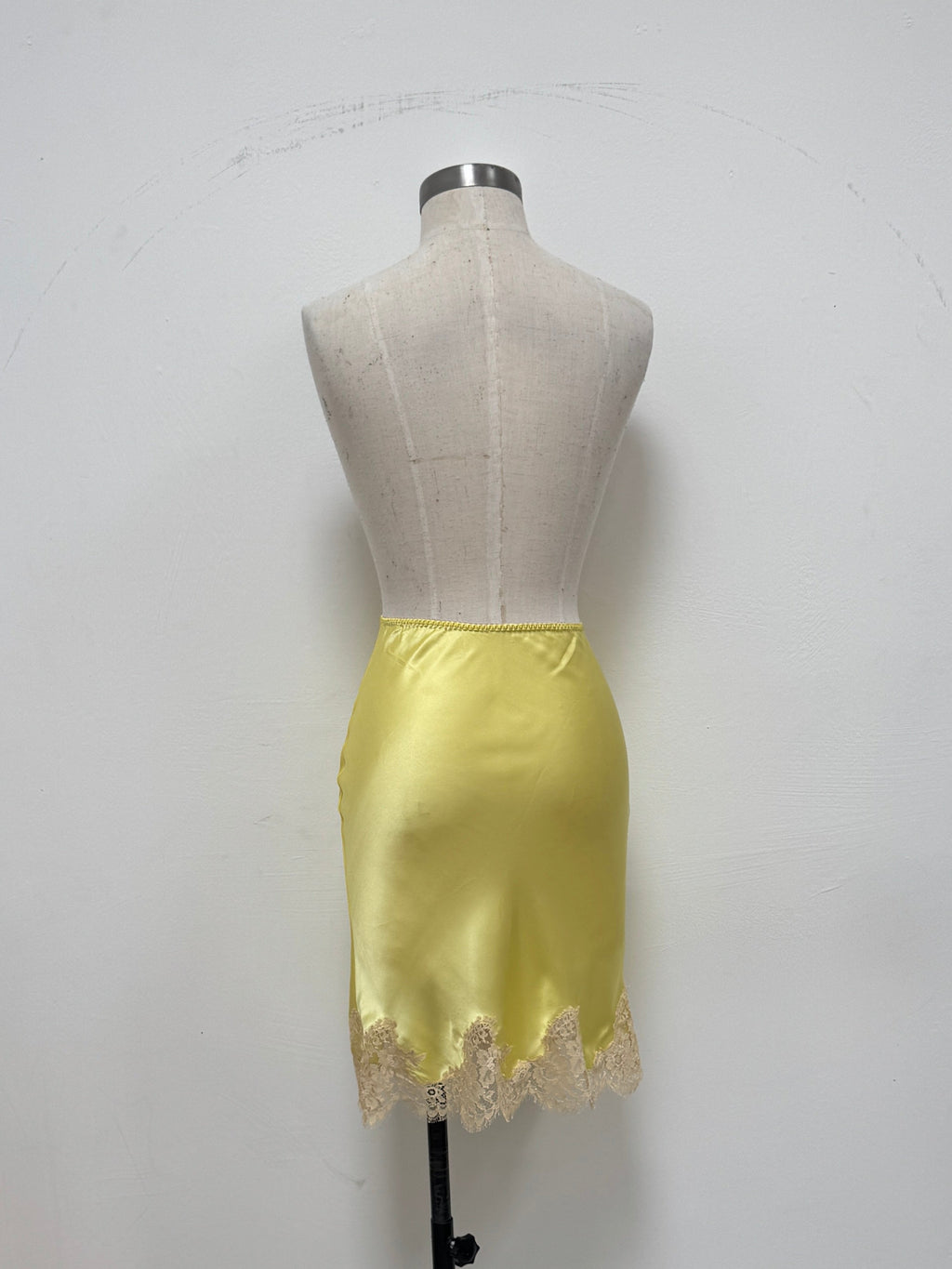 SAMPLE SALE - SILK BIAS CUT SKIRT WITH FRENCH LACE TRIM - XS