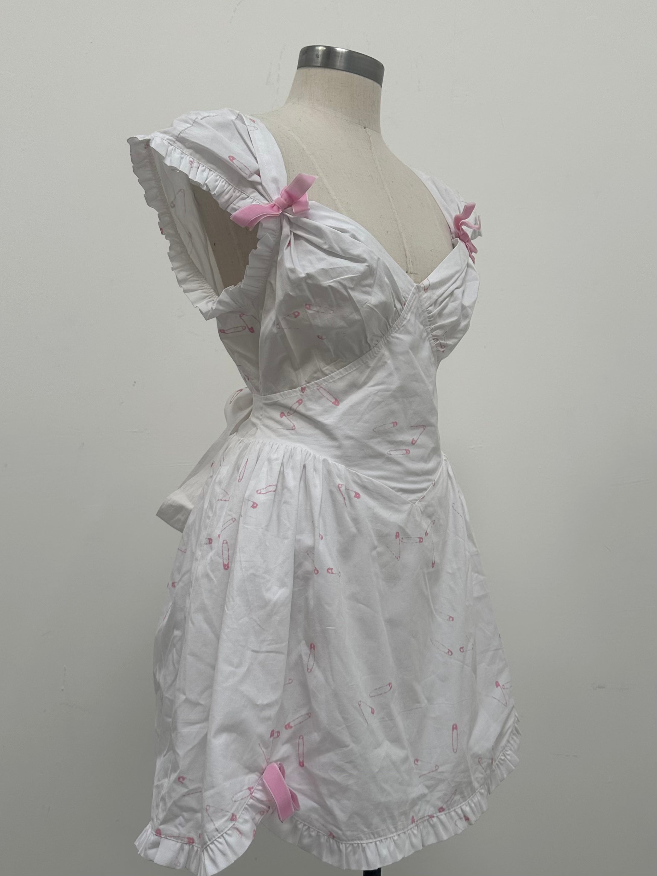 WHITE COTTON SAFETY PIN DRESS - XS / S / M