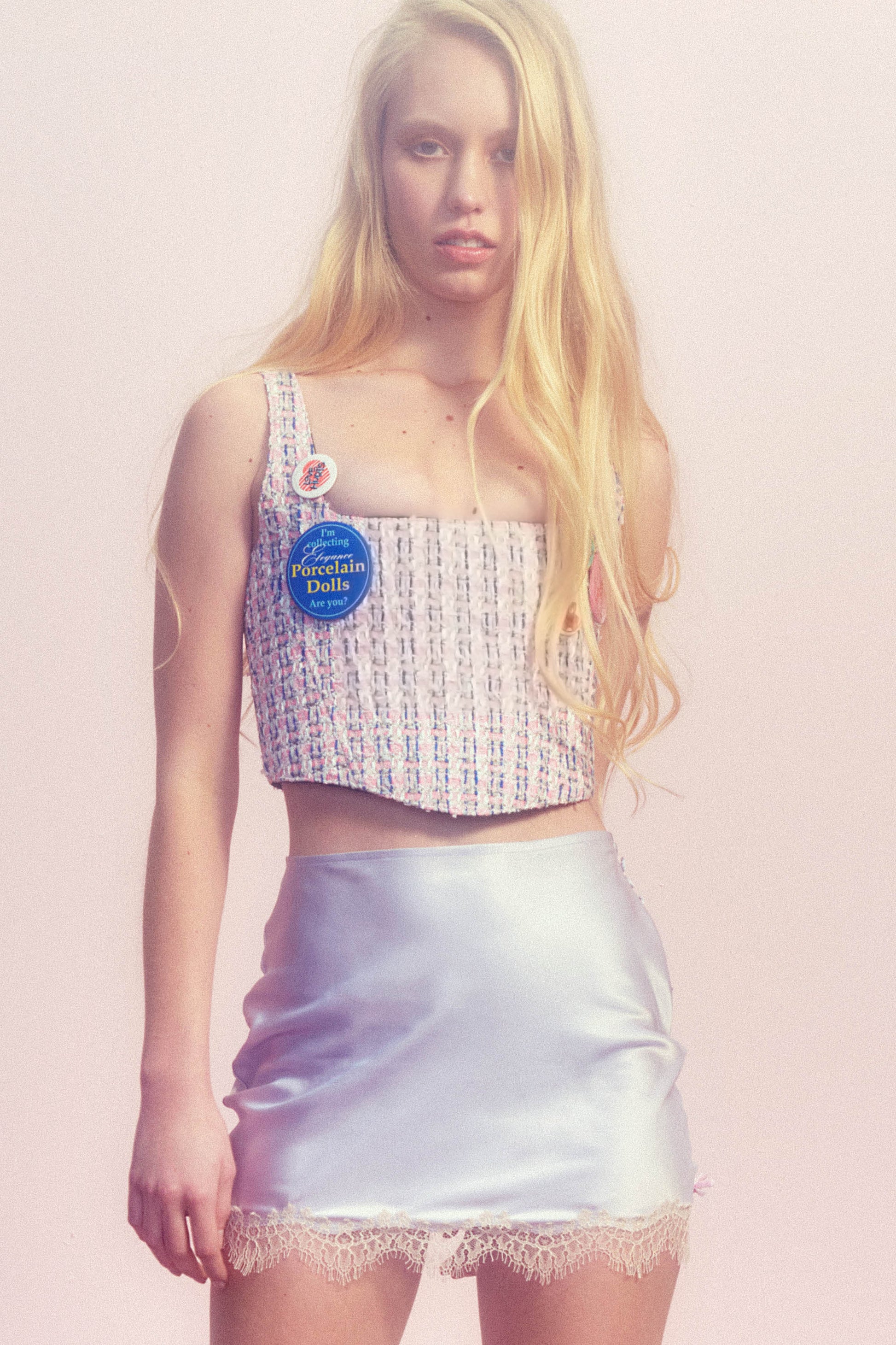 BOUCLE CORSET WITH BADGES - S