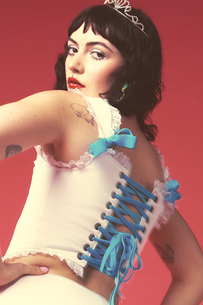 CHEAP THRILLS CANDY CORSET IN WHITE AND BLUE XS